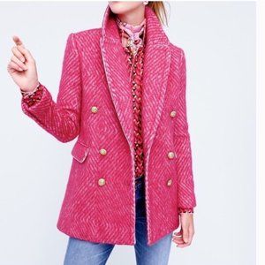 J. Crew Pink Diamond Tweed Double Breasted Wool Blend Peacoat size 10